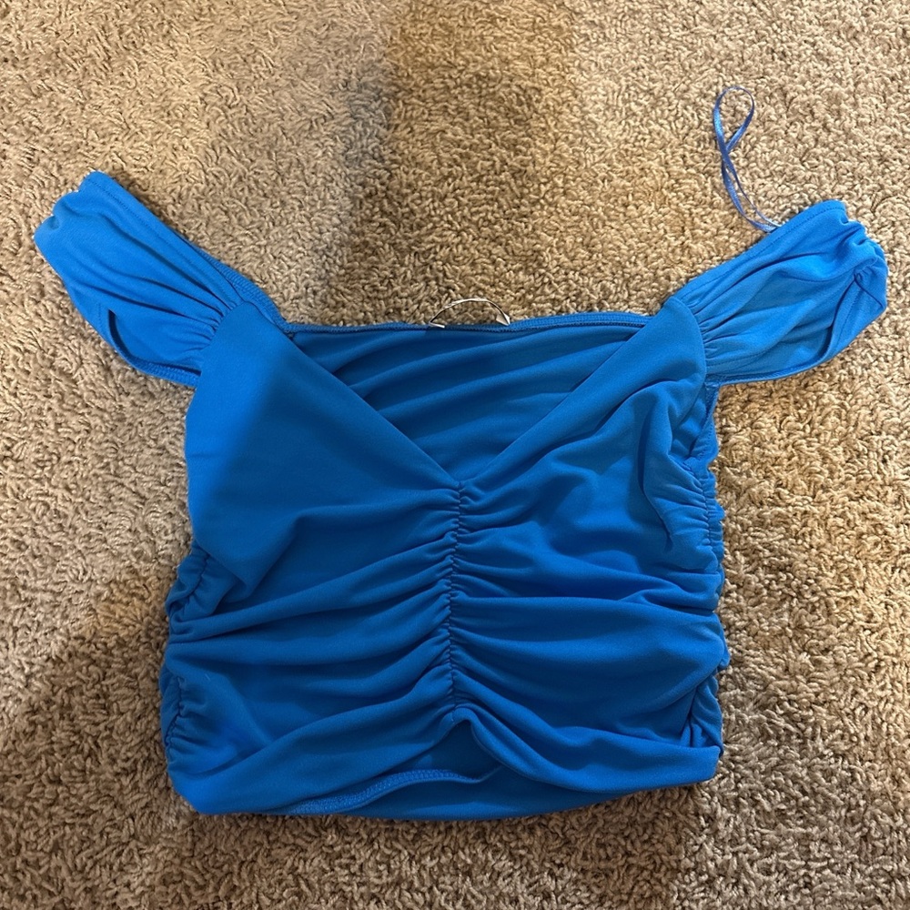 Zara Vibrant Blue Ruched Crop Top